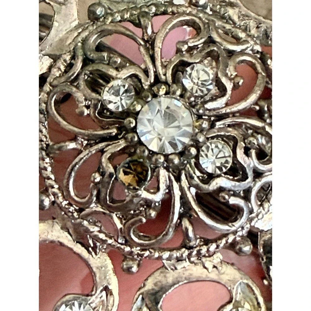 Vintage Filigree Rhinestone Napkin Rings Set of 2 Silver Tone Round Table Decor